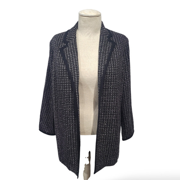 Maggie Barnes SZ 20W Suit Jacket Open Front Tweed Black White NEW Business - Picture 1 of 10